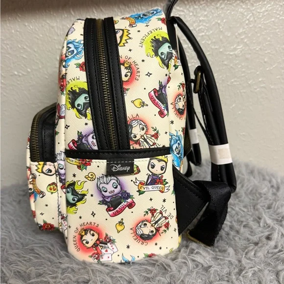 Loungefly Cream Disney Villains Mini Backpack with Multicolor Chibi Print - Picture 2 of 5